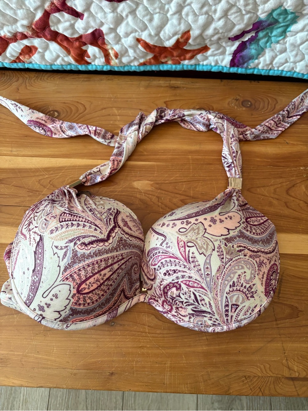 Victoria's Secret Pink & Cream Paisley Halter Bikini Top